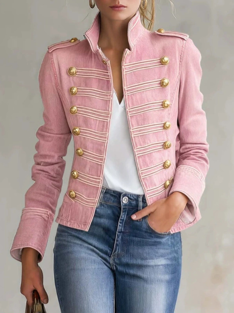 H&M Vintage Casual Fall Short Pink Denim Jacket